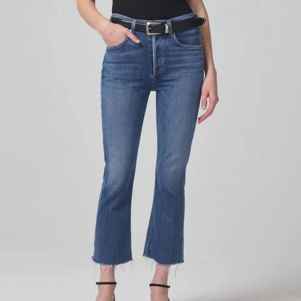Citizens of Humanity Isola Cropped Bootcut Jeans - Size‎ 30 - Blue Raw Hem